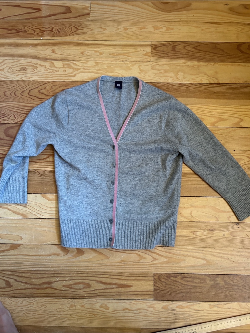 GAP Light Gray Cardigan with Pink Trim